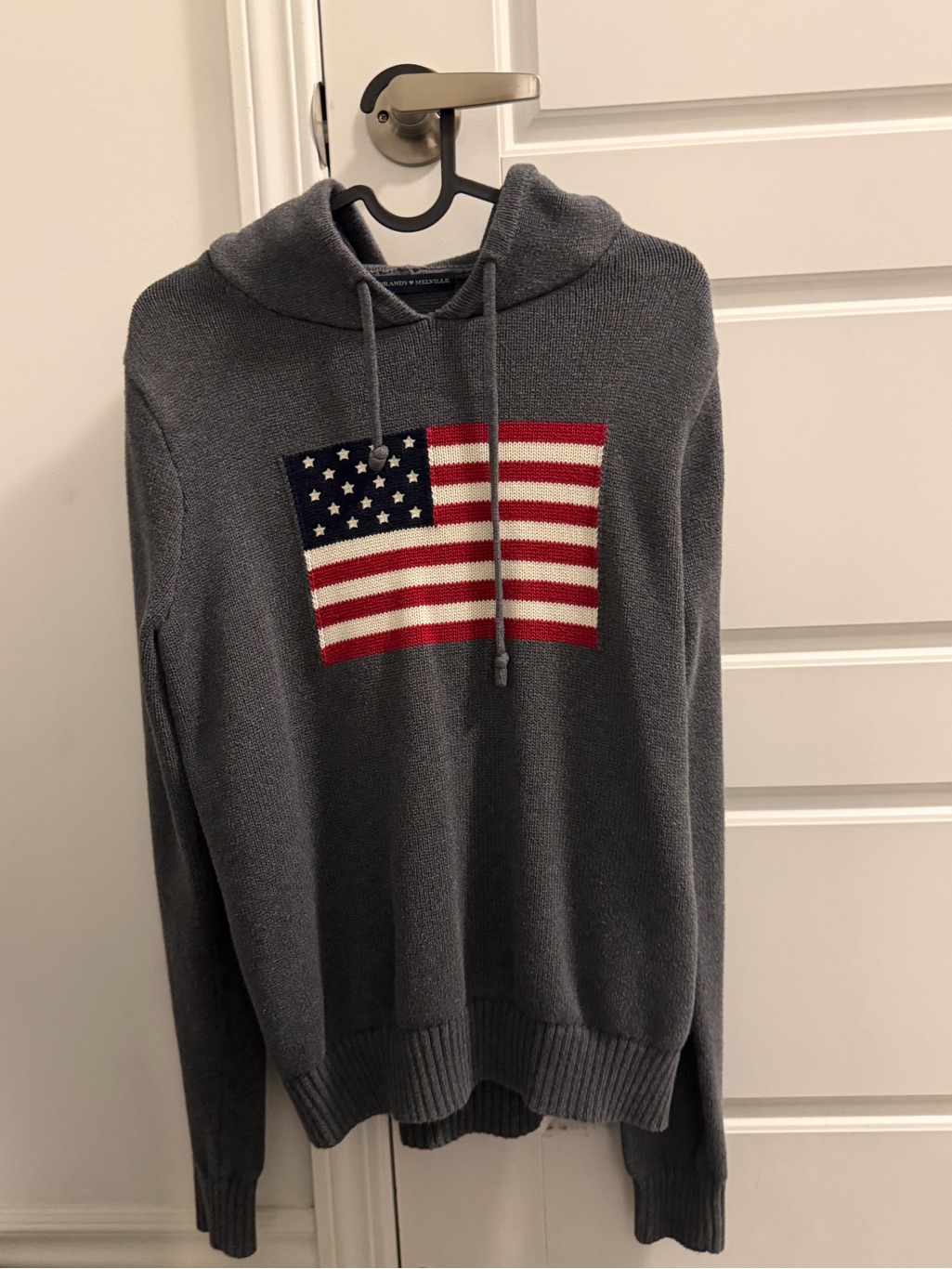 Brandy Melville Gray Hoodie With American Flag Knit Patch